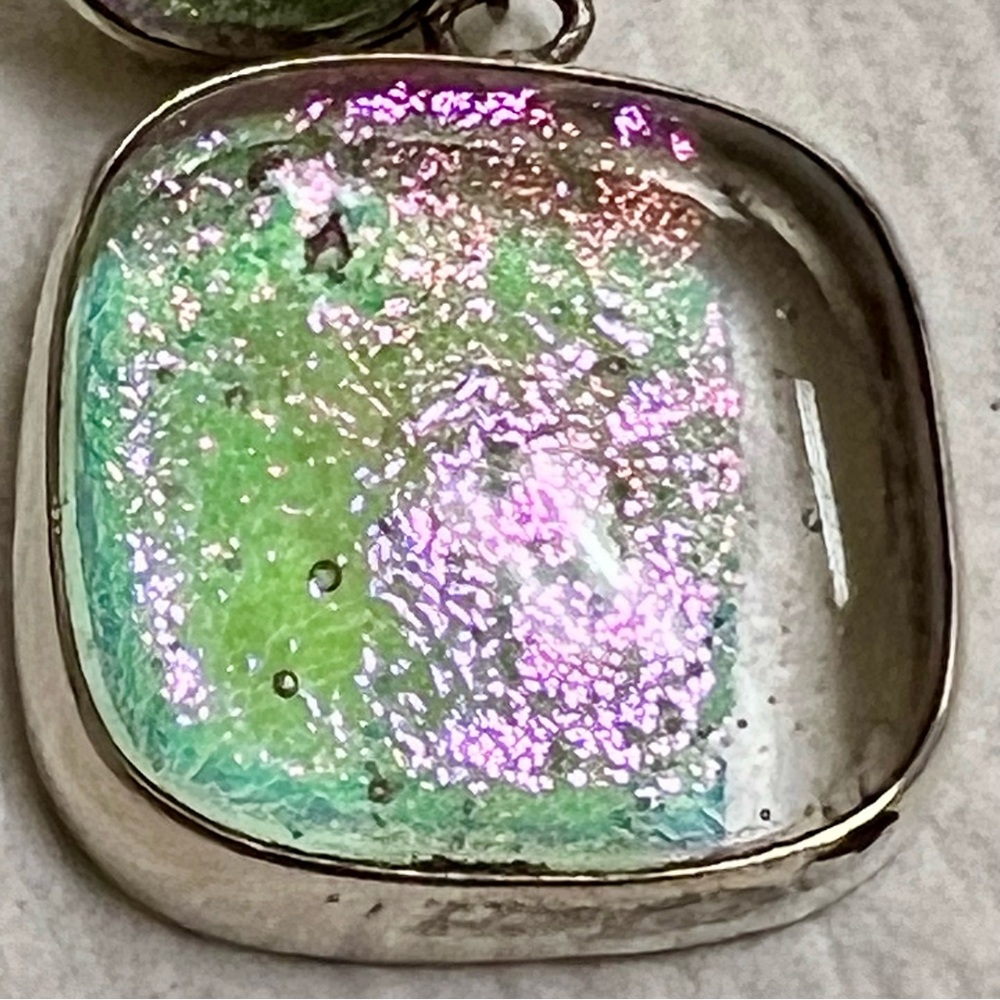 Artisan-made Sterling Silver and Glass Iridescent Earrings - Picture 7 of 14